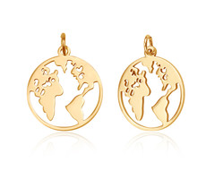 Stainless Steel Bedel Wereld Kaart Gold Plated 20x17.5mm