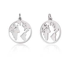Stainless Steel Charm World Map Silver 20x17.5mm