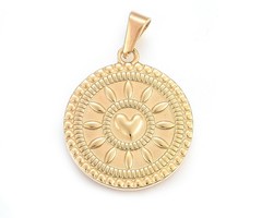 Stainless Steel Bedel Motiefjes met Hart Gold Plated 28.5x25mm