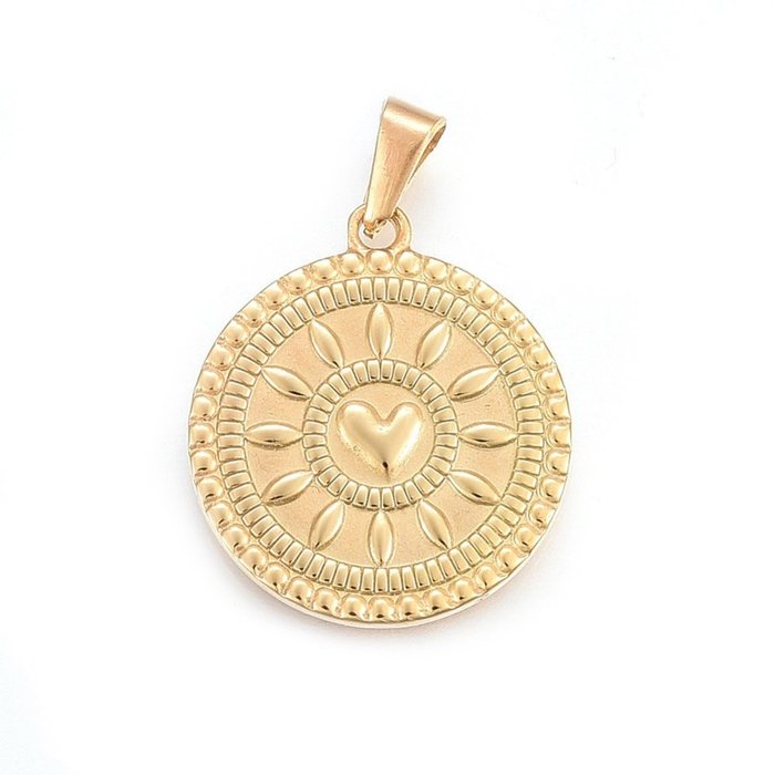 Stainless Steel Bedel Motiefjes met Hart Gold Plated 28.5x25mm