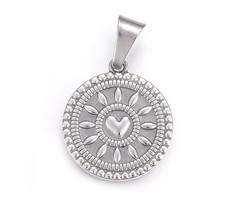 Stainless Steel Bedel Motiefjes met Hart Zilver 28.5x25mm