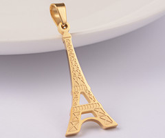 Stainless Steel Charm Eiffel Tower Gold Plated 33x15mm
