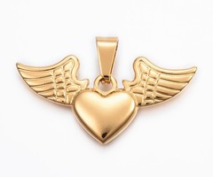 Stainless Steel Charm Heart with Wings Gold Plated 20x40mm