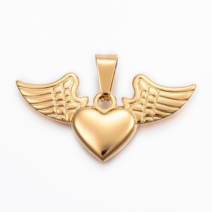 5315 Stainless Steel Charm Heart with Wings Gold Plated 20x40mm