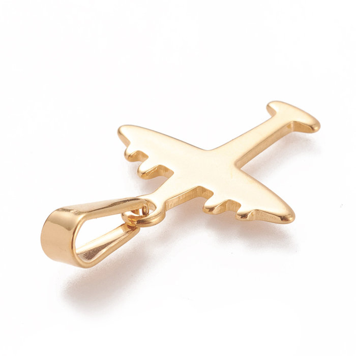 Stainless Steel Bedel Vliegtuig Gold Plated 20.5x19.5mm