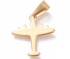 Stainless Steel Bedel Vliegtuig Gold Plated 20.5x19.5mm