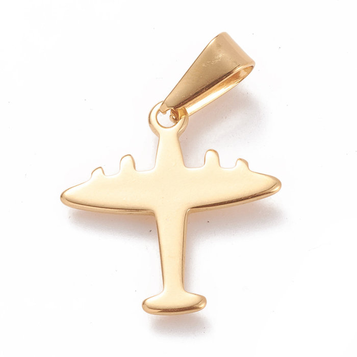 Stainless Steel Bedel Vliegtuig Gold Plated 20.5x19.5mm