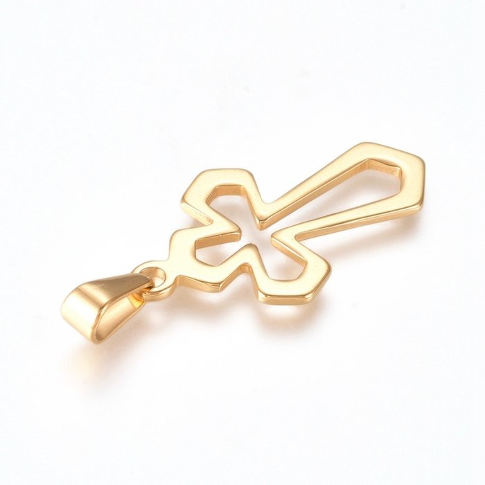 5339 Stainless Steel Charm Cross Gold Plated 30x17.5mm