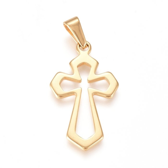 5339 Stainless Steel Charm Cross Gold Plated 30x17.5mm