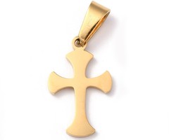Stainless Steel Bedel Kruis Gold Plated 19x12mm