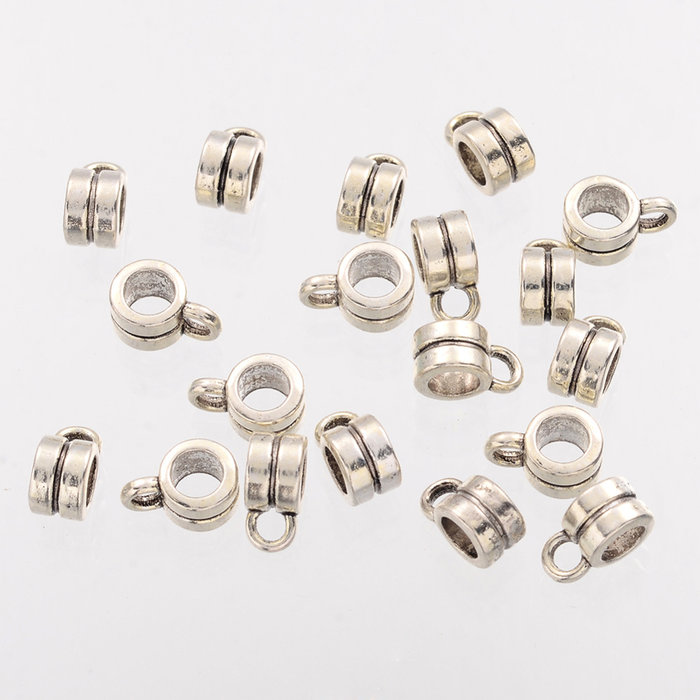 20 pieces Tibetan Bail Beads 4x6x9mm Antique Silver Nickel