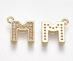Initial Bedel met Zirkonia Steentjes 10x9mm Letter M