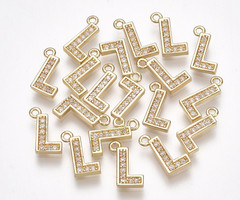 Initial Bedel met Zirkonia Steentjes 10x9mm Letter L