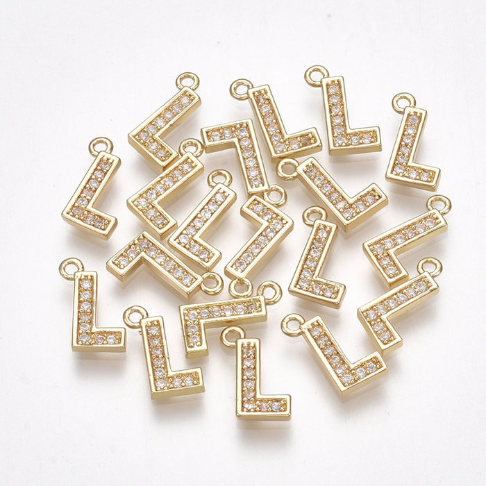 Initial Bedel met Zirkonia Steentjes 10x9mm Letter L