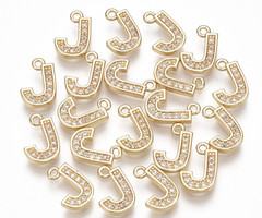 Initial Bedel met Zirkonia Steentjes 10x8.5mm Letter J