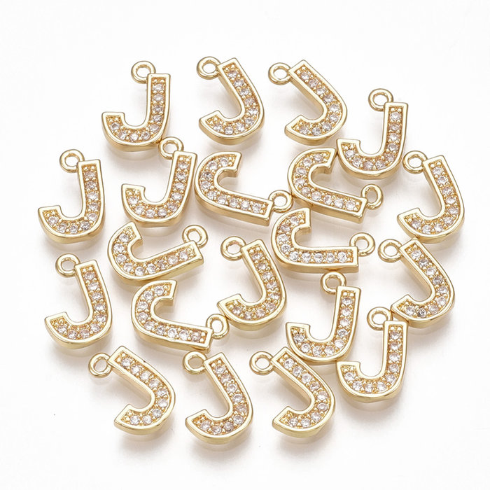 Initial Bedel met Zirkonia Steentjes 10x8.5mm Letter J