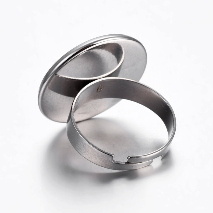 Adjustable Stainless Steel Ring 18mm, fits 20~20.5mm Cabochon