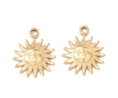 Stainless Steel Charm Sun 24K Gold Plated 14.5x11mm