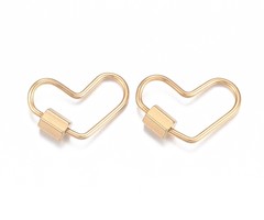 Stainless Steel Carabiner Screw Lock Heart Charm Gold Plated 13x20mm