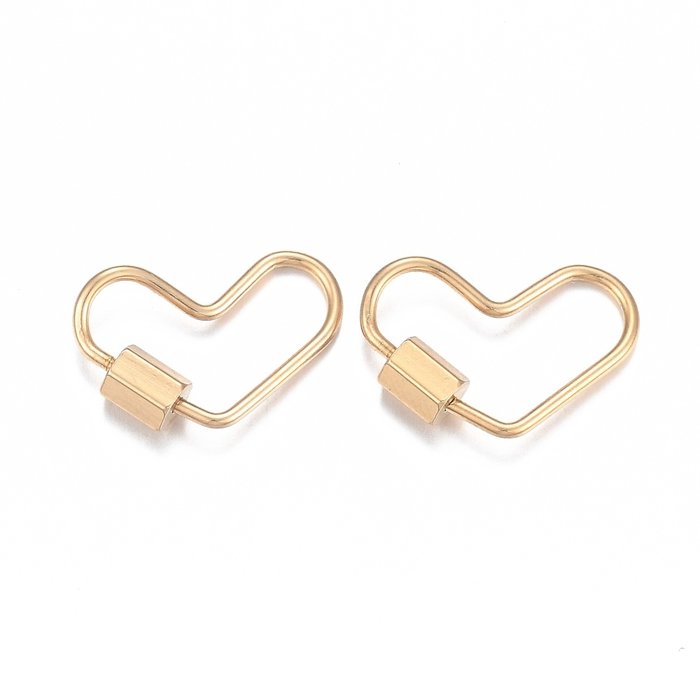 Stainless Steel Carabiner Screw Lock Heart Charm Gold Plated 13x20mm