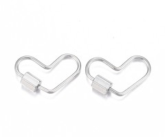 Stainless Steel Carabiner Screw Lock Heart Charm Silver 13x20mm