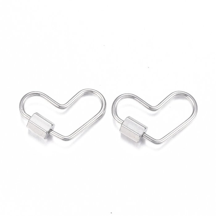 Stainless Steel Carabiner Screw Lock Heart Charm Silver 13x20mm