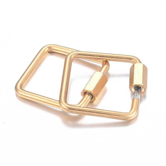 Stainless Steel Carabiner Screw Lock Charm Square Gold Plated20x21mm