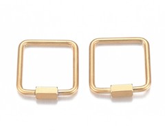Stainless Steel Carabiner Screw Lock Charm Square Gold Plated 20x21mm