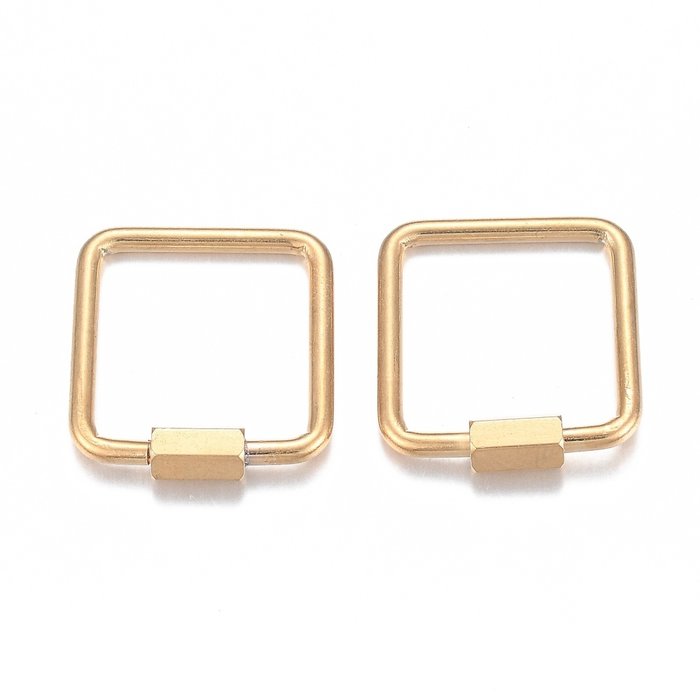 Stainless Steel Carabiner Screw Lock Charm Square Gold Plated20x21mm