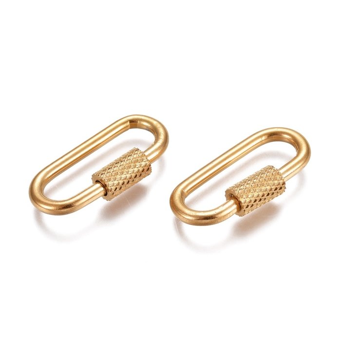 Stainless Steel Carabiner Screw Lock Charm Oval Gold Plated 25.5x14mm
