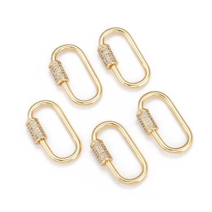 Luxe Brass Karabijn Schroef Lock Bedel met Zirkonia 29.5x15mm