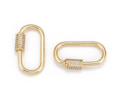 Luxurious Brass Carabiner Screw Lock Charm with Zirconia 29.5x15mm