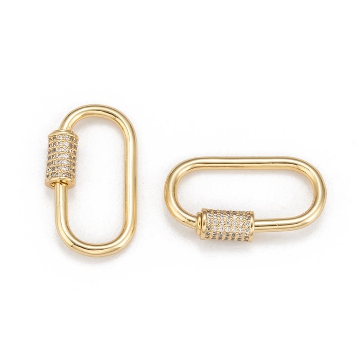 Luxe Brass Karabijn Schroef Lock Bedel met Zirkonia 29.5x15mm
