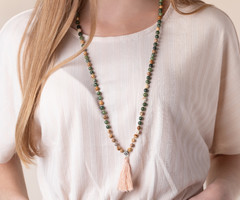 Mala Necklace with Natural Jasper and Jade Gemstone Beads