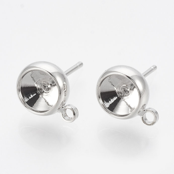 Stud Earring Platinum Plated 10.5x8mm, fits 6mm Pointstone, Nickel Free, 4 pieces