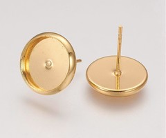 6 pieces Stud Earring Gold Plated 12mm, fits 10mm Cabochon, Nickel Free