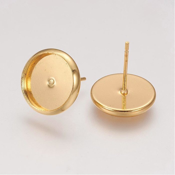 Stud Oorbellen Gold Plated 12mm met setting 10mm Cabochon, Nikkelvrij, 6 stuks