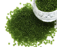 7 gram Seed Beads 2mm Olive Green Clear