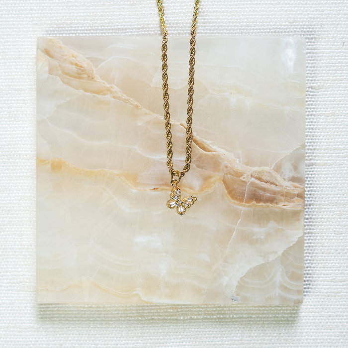 Luxurious Brass Charm Gold Plated with Zirconia 10x11mm Butterfly