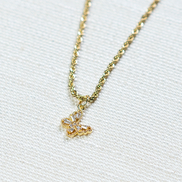 Luxurious Brass Charm Gold Plated with Zirconia 10x11mm Butterfly