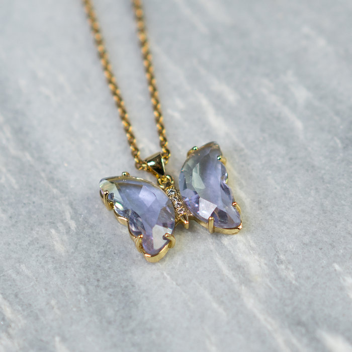 Crystal Glass Charm Butterfly With Zirconia Lavender 20x26x5mm