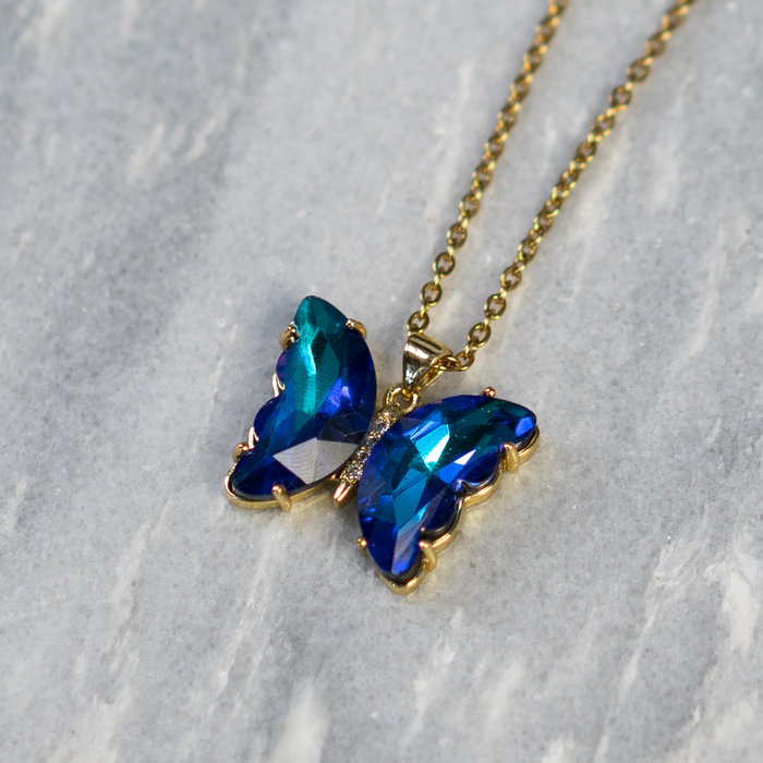 Crystal Glass Charm Butterfly With Zirconia Blue Extra Shine 20x26x5mm