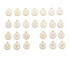 Initial Charm 14x12x2mm White with Golden Letter W