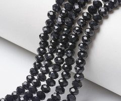 Faceted Glassbeads Black Shine 6x4mm, strand 80 pieces