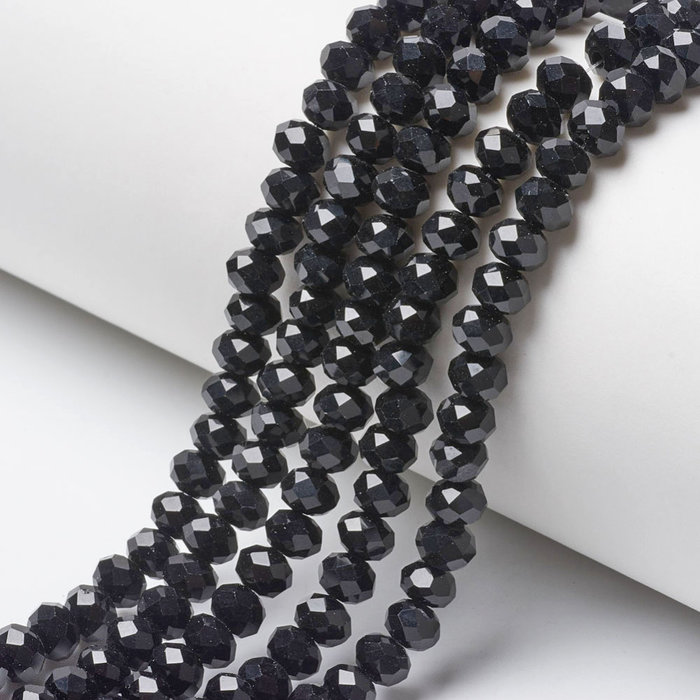 Faceted Glassbeads Black Shine 6x4mm, strand 80 pieces