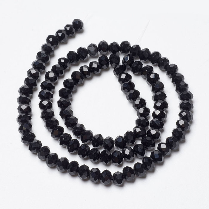 Faceted Glassbeads Black Shine 6x4mm, strand 80 pieces