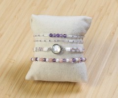 Amethyst and Opal Gemstone Beads Bracelet Set