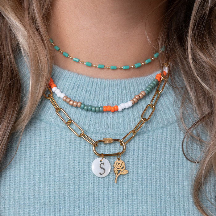 Initial Shell Charm Mother of Pearl White 15x2mm with Golden letter S