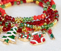 Christmas Bracelets Set with Faceted Beads