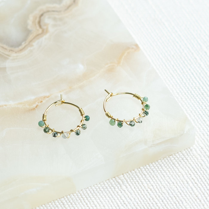 Kleine hoop oorbellen met Mos Agaat Inspi505